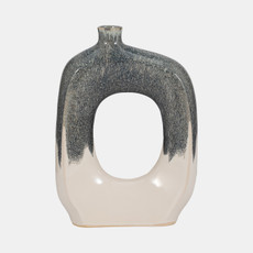 18474-01#Cer, 15" Curvy Open Cut-out Vase, Blue/white