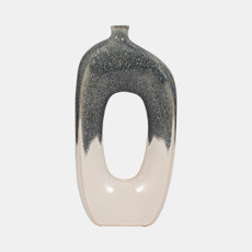 18474-02#Cer, 16" Curvy Open Cut-out Vase, Blue/white