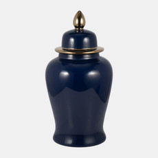 18477-03#Cer, 24" Temple Jar, Navy/gold