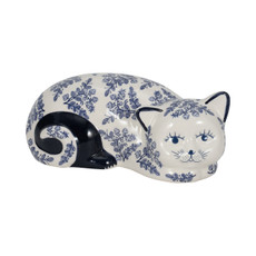18480-02#Cer, 9" Sleeping Chinoiserie Cat, Blue/white