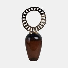 18493-01#Glass, 31" Vase With Crown Top, Brown 
