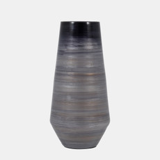 18503-01#Glass, 15" Enameled Vase, Gray/black