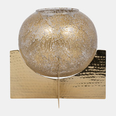 18514-02#Glass, 10" Hurricane Orb, Clear/gold