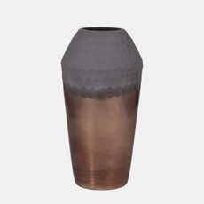 18680-01#Glass, 14" 2-tone Hand-cut Vase, Metallic