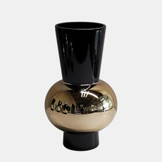 18553-01#Glass, 10" Totem Vase, Black/gold