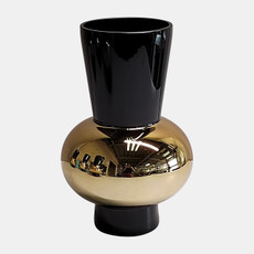 18553-02#Glass, 12" Totem Vase, Black/gold
