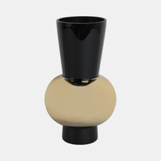 18553-02#Glass, 12" Totem Vase, Black/gold