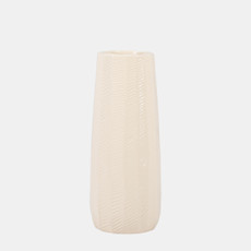 18627-01#Cer, 12" Etched Lines Cylinder Vase, Cotton