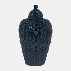 18628-02#Cer, 12" Chain Texture Jar, Navy