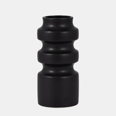 18644-01#Cer, 9" Tiered Vase, Black