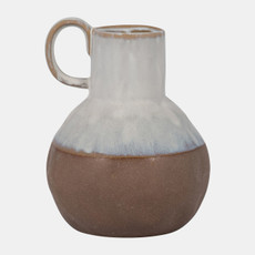 18648#Cer, 8" Jug Vase, Ivory/brown