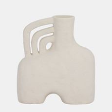 17949-02#Cer, 8" Rough Triple Handle Vase, Cotton
