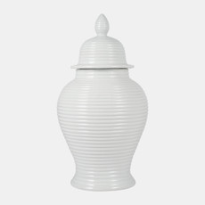 18728-01#Cer, 24" Ribbed Temple Jar, White