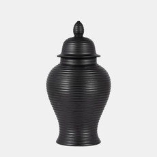 18729-02#Cer, 18" Ribbed Temple Jar, Black