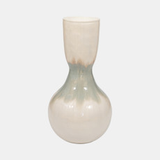 18740-01#Metal, 18" Bulbous Vase, Pearl