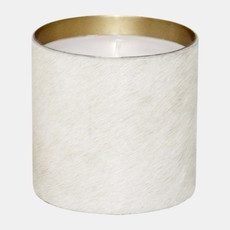 80274#Metal, 4" 22 Oz Hair On Hide Candle, White/gold