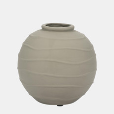 18780#Clay, 8" Round Vase W/ Line Detail, Green