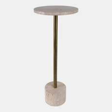 18798#26" Travertine Accent Table, Natural/gold Kd