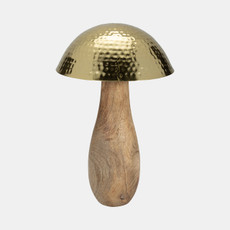 18824-01#Metal, 16" Mushroom W/ Wood Base, Gold
