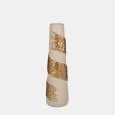 18830-01#Glass, 18" Aluminum Wrapped Vase, White/gold