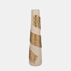 18830-02#Glass, 22" Aluminum Wrapped Vase, White/gold