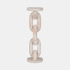 18851-03#Wood, 14" Chain Pillar Candle Holder, White