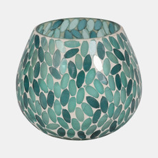 80289-02#Glass, 5" 17 Oz Mosaic Scented Candle, Blue Multi