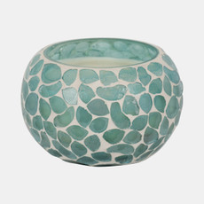 80290-03#Glass, 4" 10 Oz Mosaic Scented Candle, Light Blue