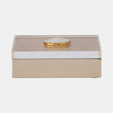 18944#Metal, 7x5 Box W/ Acrylic Lid Agate Knob, Multi