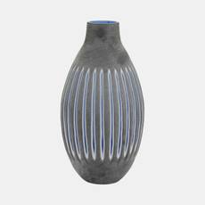 18986#Glass, 17" Ridged Vase, Blue/gray