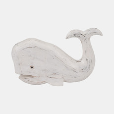 19004#Wood, 15" Tail Up Whale, White