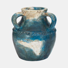 19008-01#Terracotta, 10" Triple Handle Jug, Blue/ivory