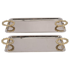 19068#Metal, S/2 23/28" Trays With Beaded Handles,silver