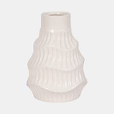 19077-01#Cer, 8" Wavy Vase, White