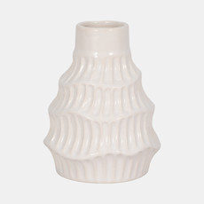 19077-02#Cer, 6" Wavy Vase, White