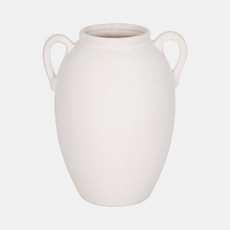 19079-03#Cer, 10" Textured Jug W/ Handles, White