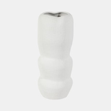 19102-02#Cer, 12" Waffle Texture Organic Vase, White
