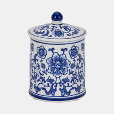 80294#Cer, 6" 8oz Chinoiserie Scntd Candle W/lid,wht/blu