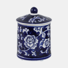 80295#Cer, 6" 8oz Chinoiserie Scntd Candle W/lid,blu/wht