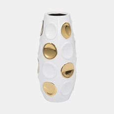 18376-07#13" Circle Embossed Vase, White/gold