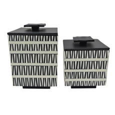 EV19279#S/2 7/10" Gobiel Black & White Resin Boxes