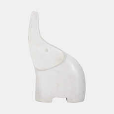 20003-02#7" Trunk In The Air Marble Elephant, White