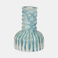 20018-01#8" Coastal Ribbed Bud Vase Reactive Finish, Blue