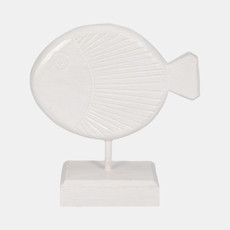 18034-03#Wood, 11" Fish On Stand, White