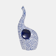 20064-02#11" Hand Stamped Trunk Up Elephant, Blue/white