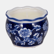 80298# 4", 7oz Round Chinoiserie Candle , Blue/white