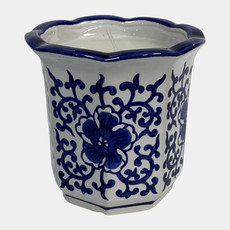 80300# 4", 5oz Fluted Chinoiserie Candle , Blue/white