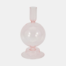 20117-04#7" Glass Bubble Taper Candle Holder, Pink