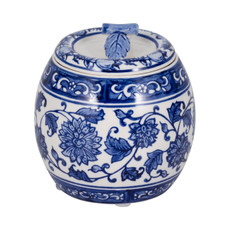 80303#5" 8.5oz Peony Chinoiserie Lidded Candle, Blu/wht