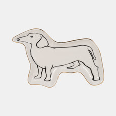 20160-03#6" Wiener Dog Trinket Tray W/ Gold Detail, White/b
